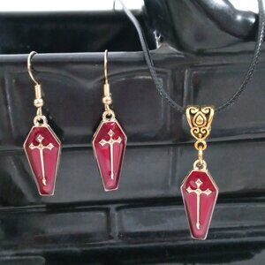 Goth Coffin Jewelry Set – Necklace & Earrings